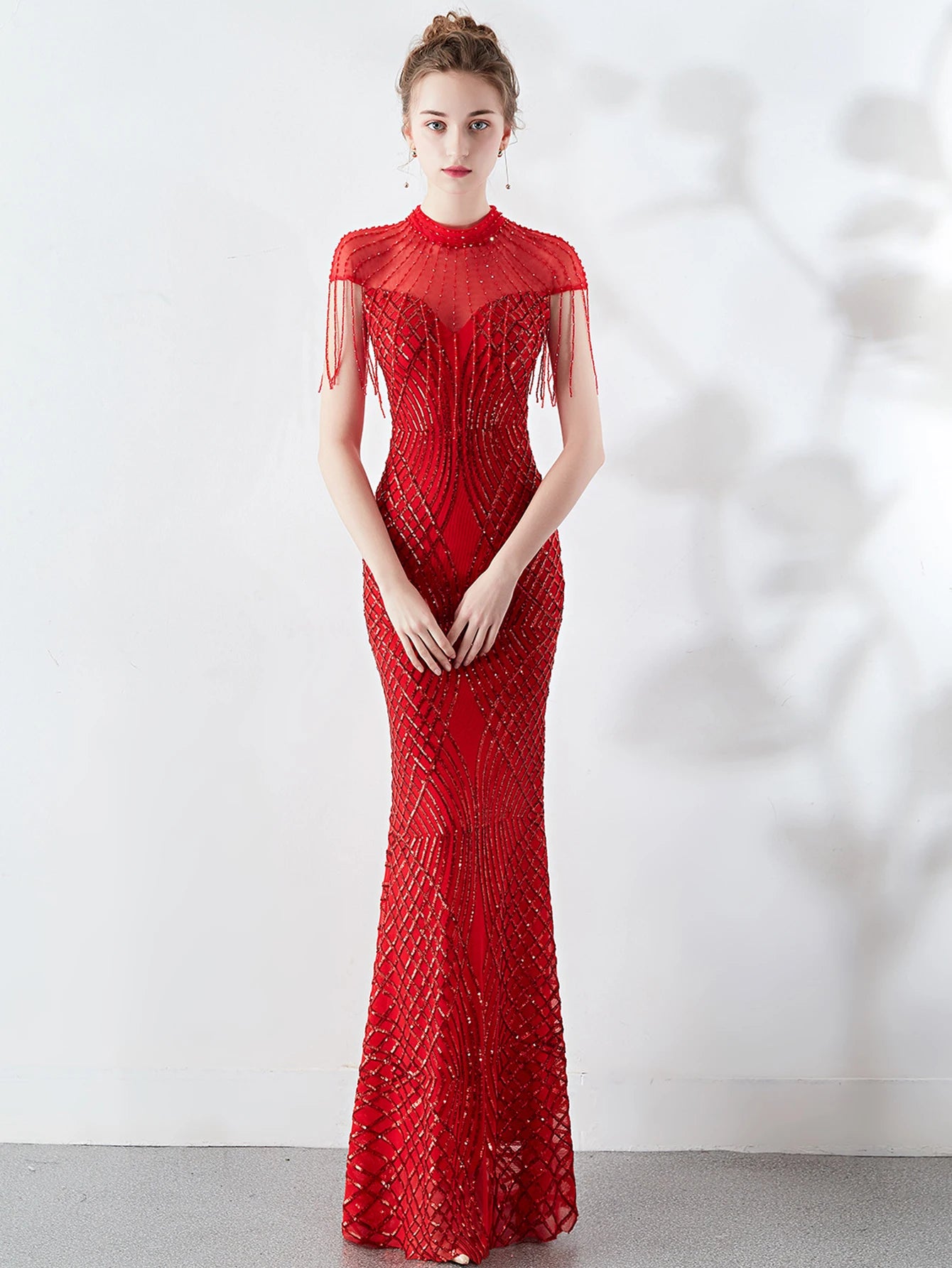 Elegant Long Prom Sequin Zipper Medium Stretch Maxi Evening dress