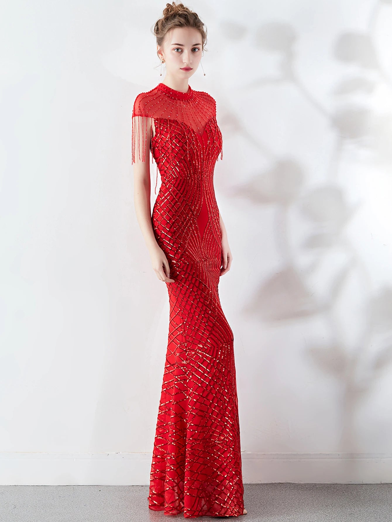 Elegant Long Prom Sequin Zipper Medium Stretch Maxi Evening dress