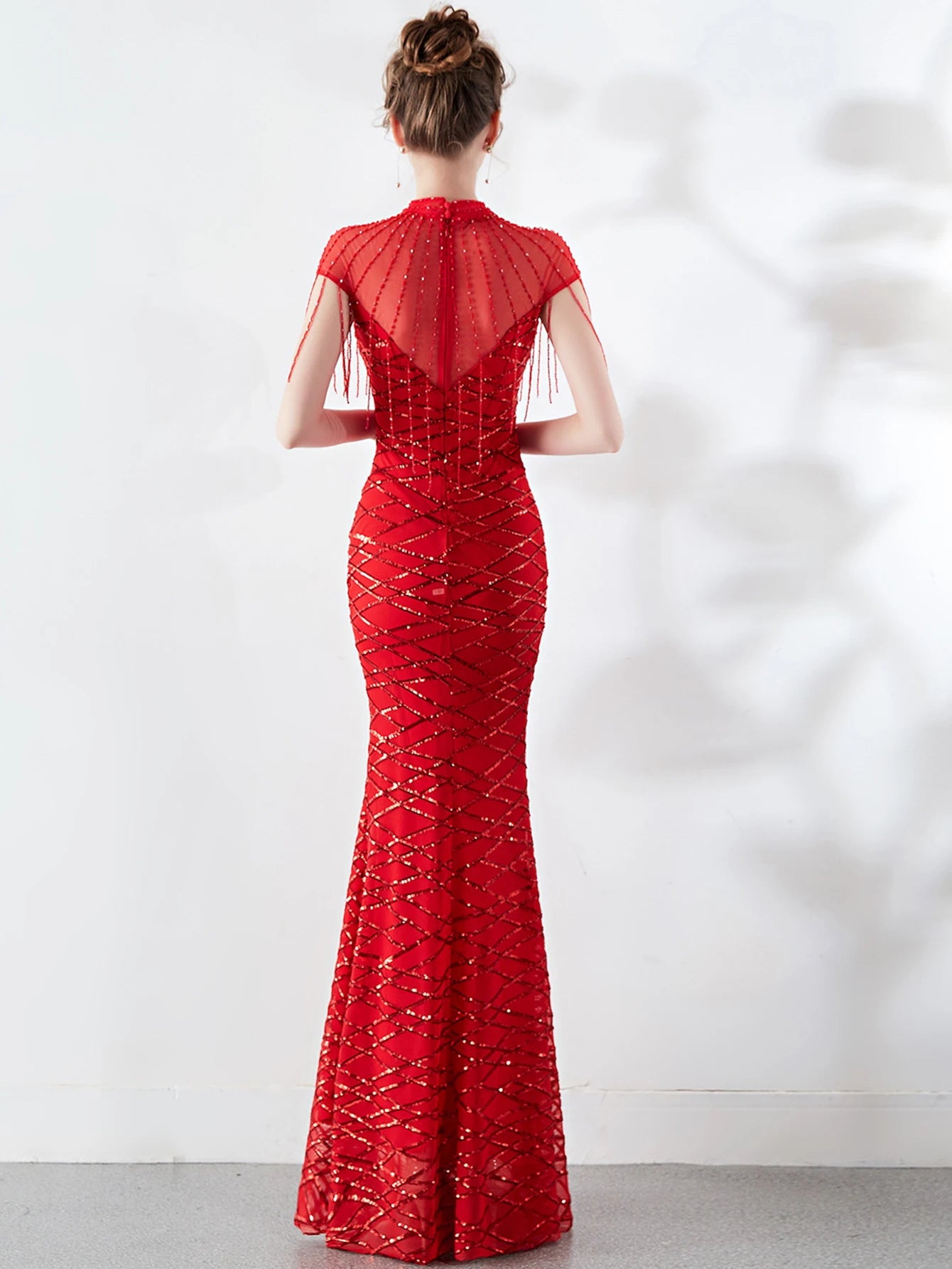 Elegant Long Prom Sequin Zipper Medium Stretch Maxi Evening dress