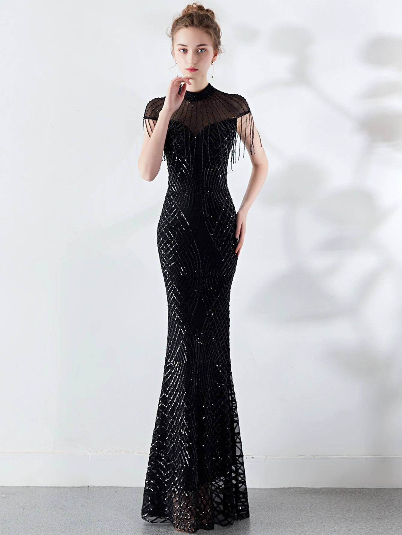 Elegant Long Prom Sequin Zipper Medium Stretch Maxi Evening dress