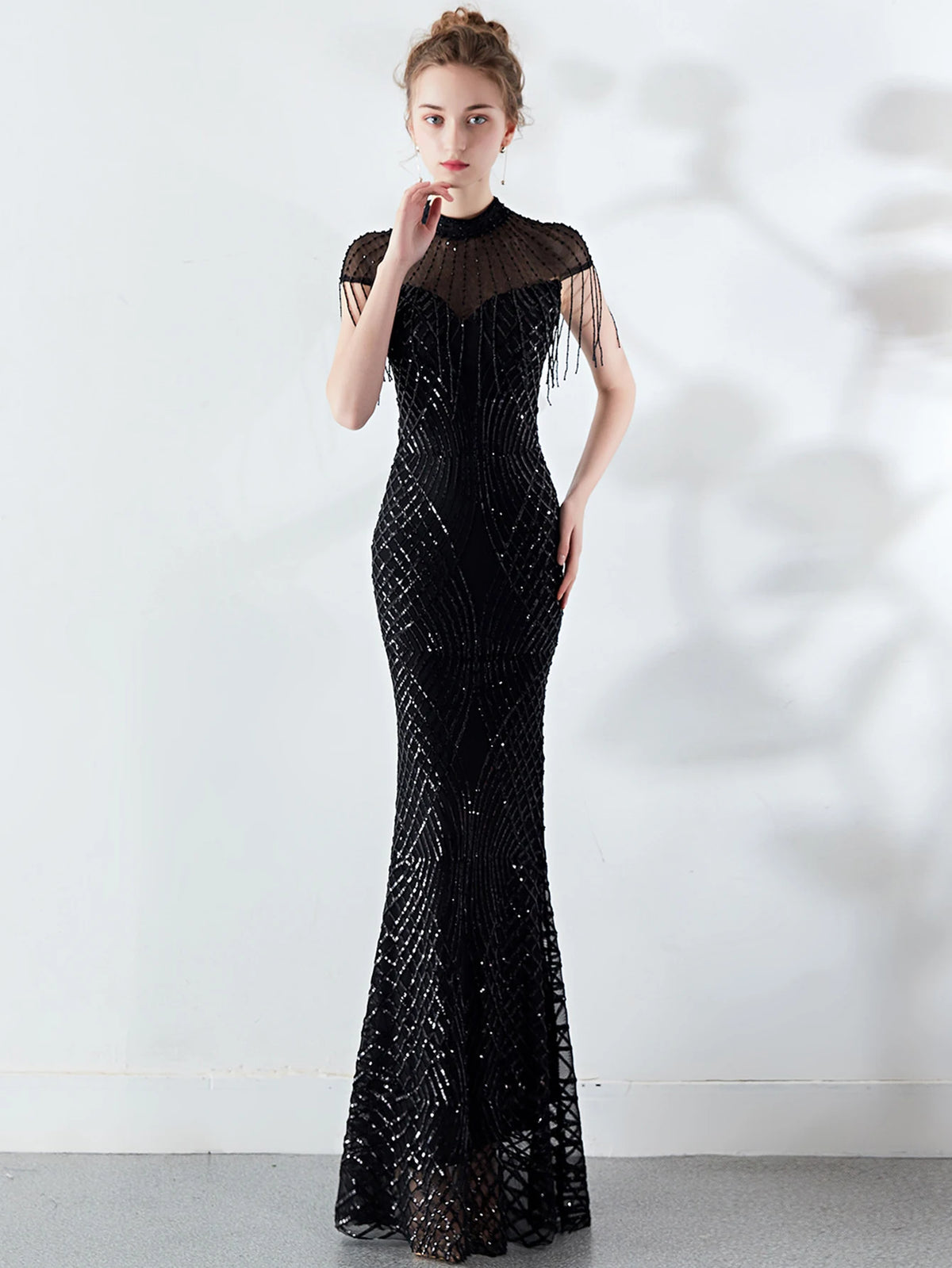 Elegant Long Prom Sequin Zipper Medium Stretch Maxi Evening dress