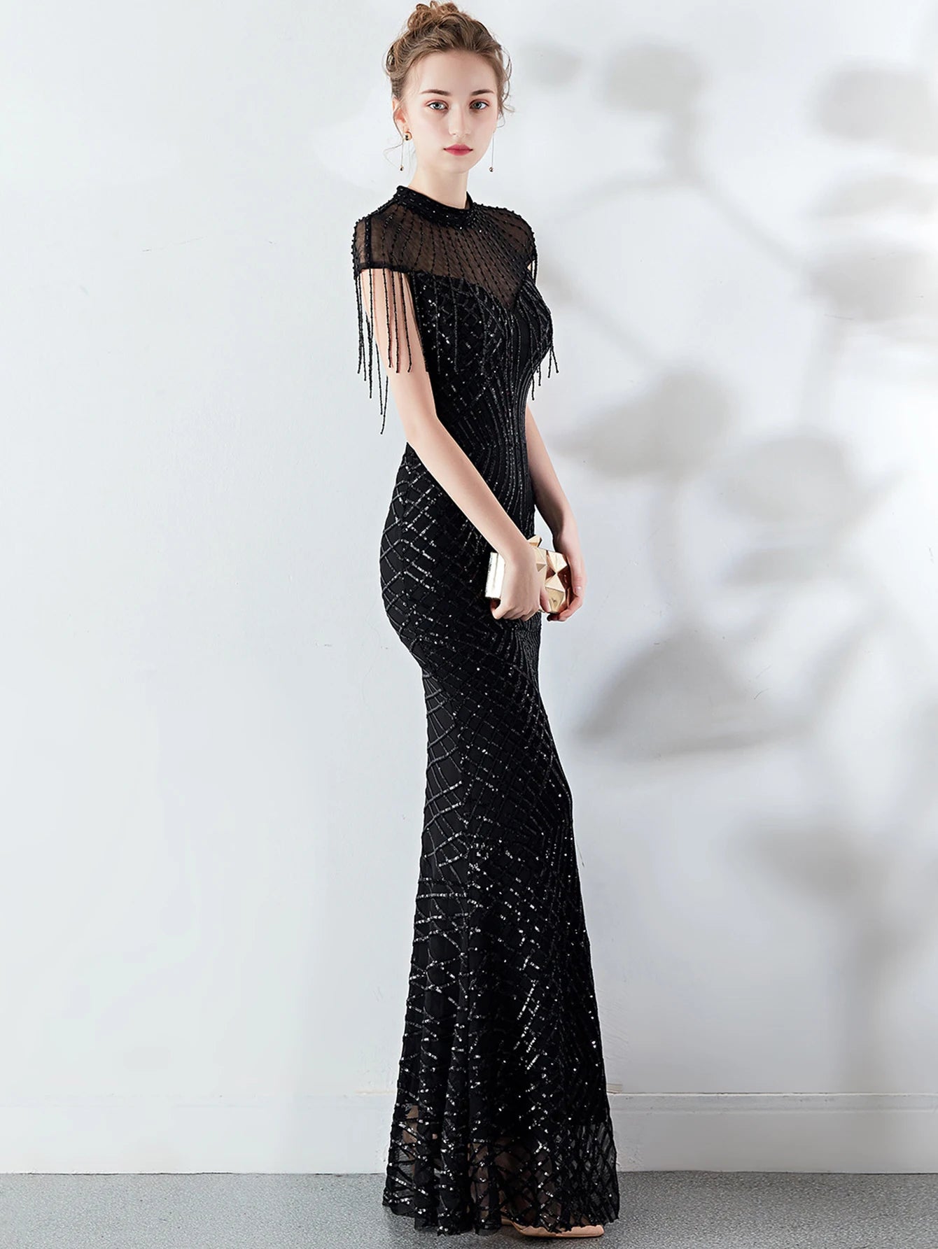 Elegant Long Prom Sequin Zipper Medium Stretch Maxi Evening dress