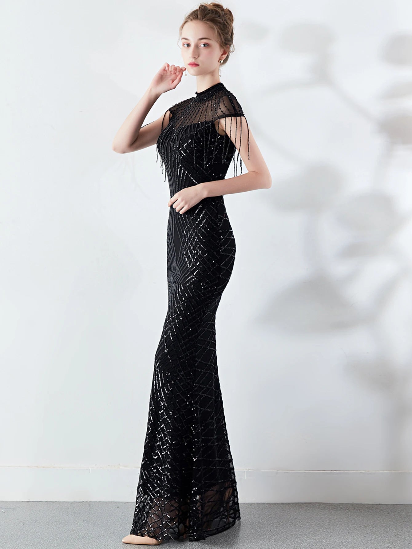 Elegant Long Prom Sequin Zipper Medium Stretch Maxi Evening dress