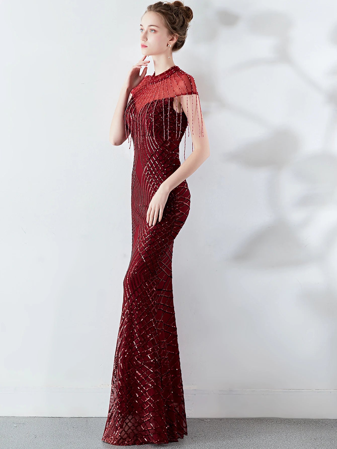 Elegant Long Prom Sequin Zipper Medium Stretch Maxi Evening dress