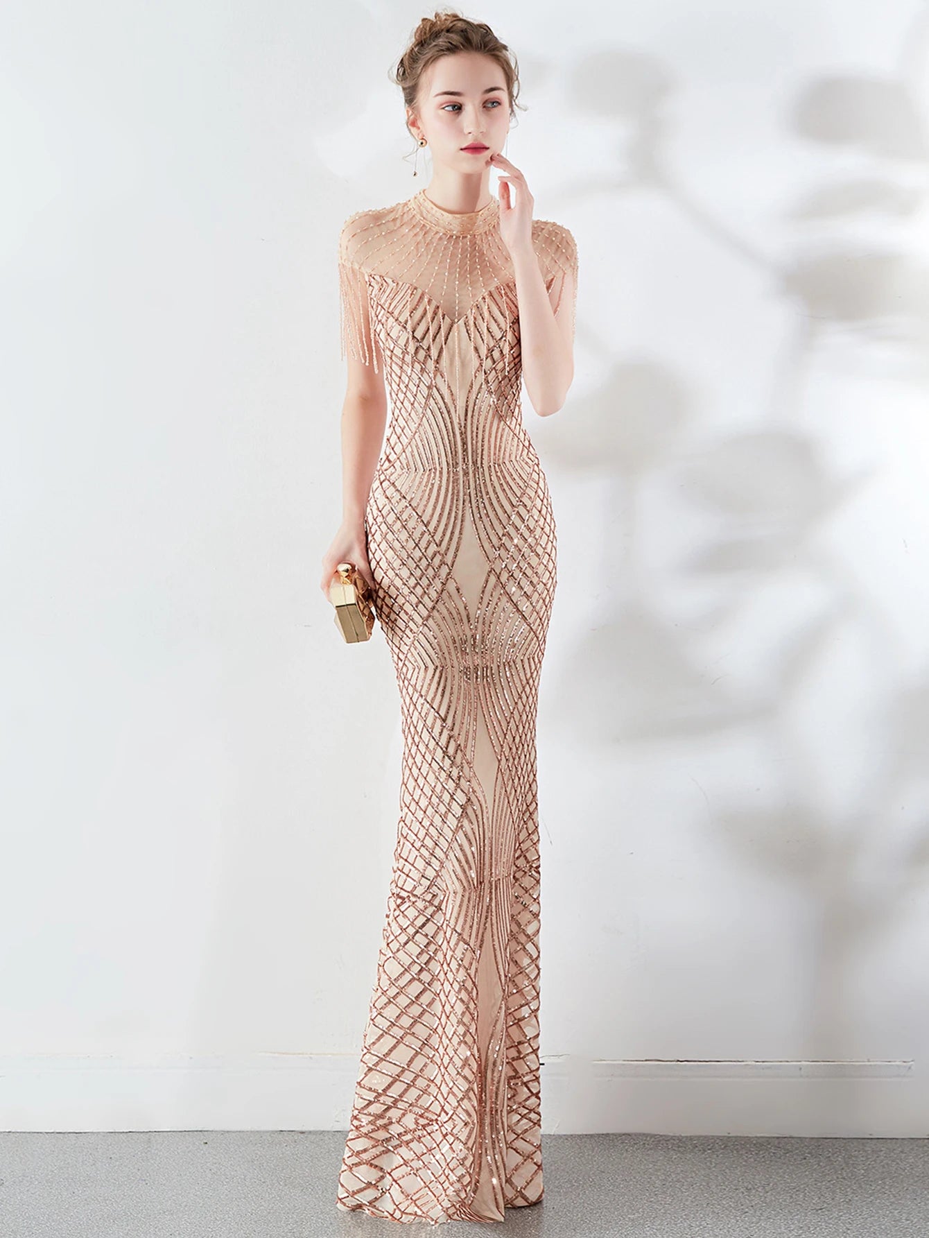 Elegant Long Prom Sequin Zipper Medium Stretch Maxi Evening dress