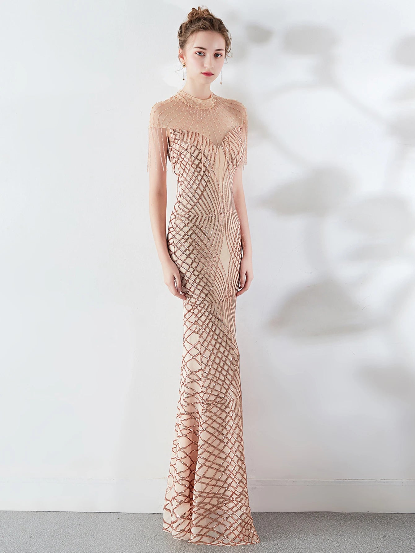 Elegant Long Prom Sequin Zipper Medium Stretch Maxi Evening dress