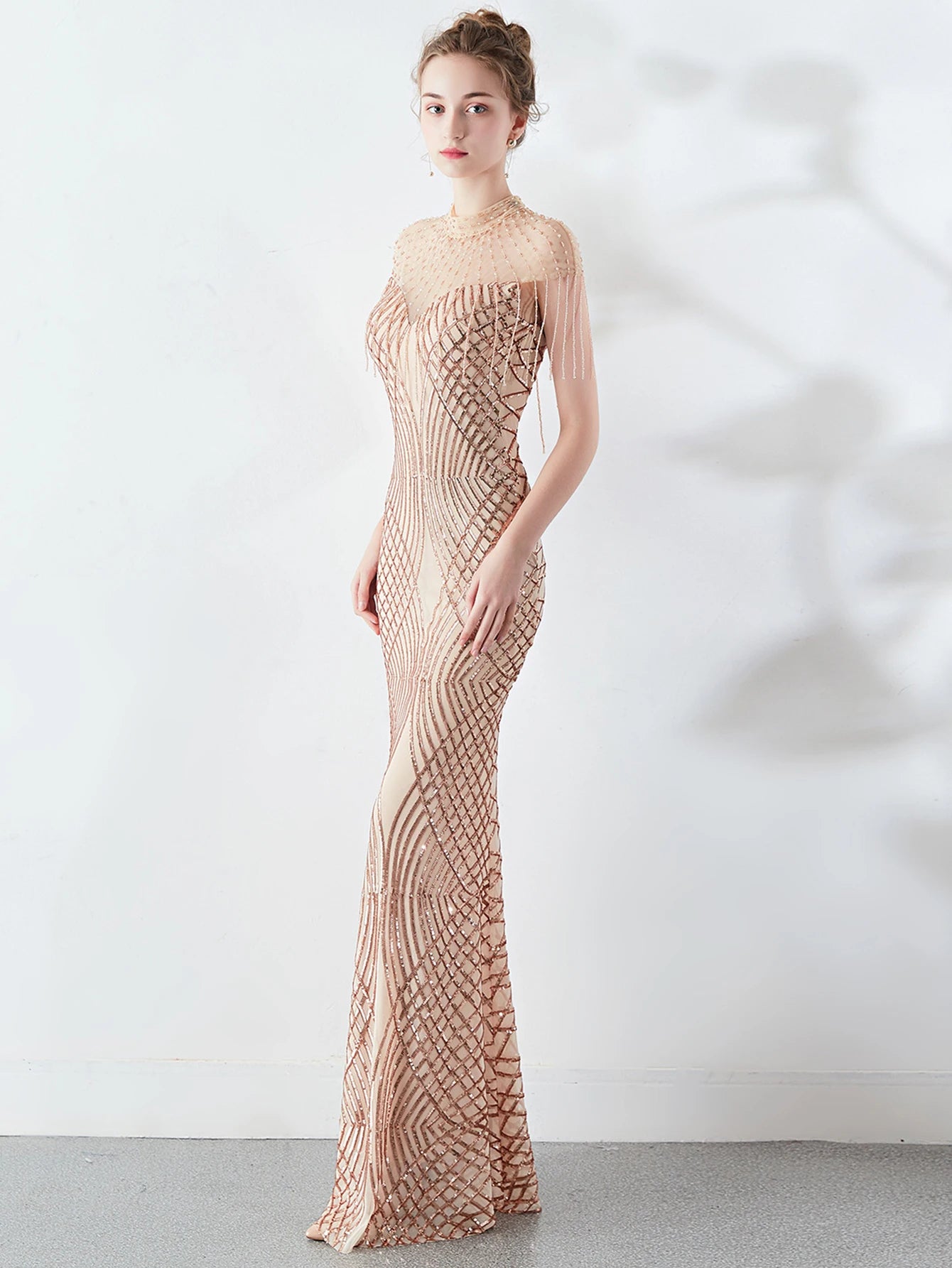 Elegant Long Prom Sequin Zipper Medium Stretch Maxi Evening dress