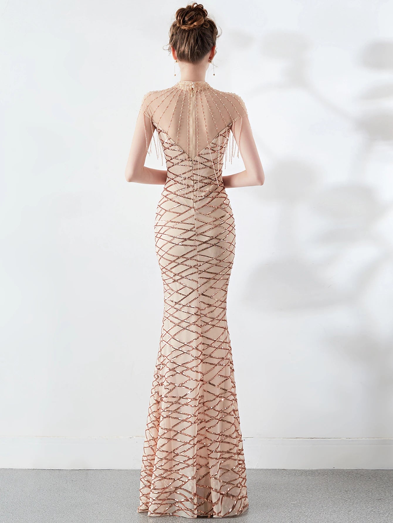 Elegant Long Prom Sequin Zipper Medium Stretch Maxi Evening dress