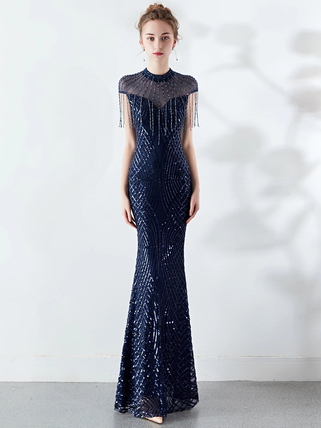 Elegant Long Prom Sequin Zipper Medium Stretch Maxi Evening dress