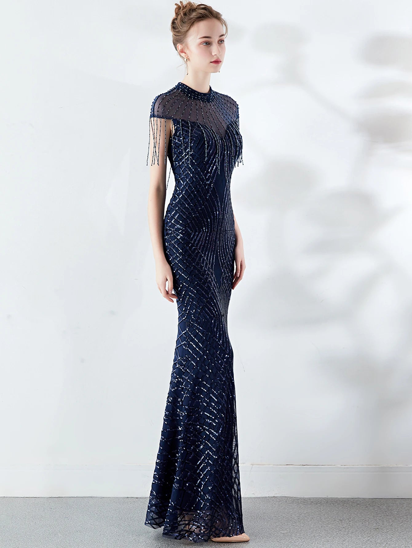 Elegant Long Prom Sequin Zipper Medium Stretch Maxi Evening dress