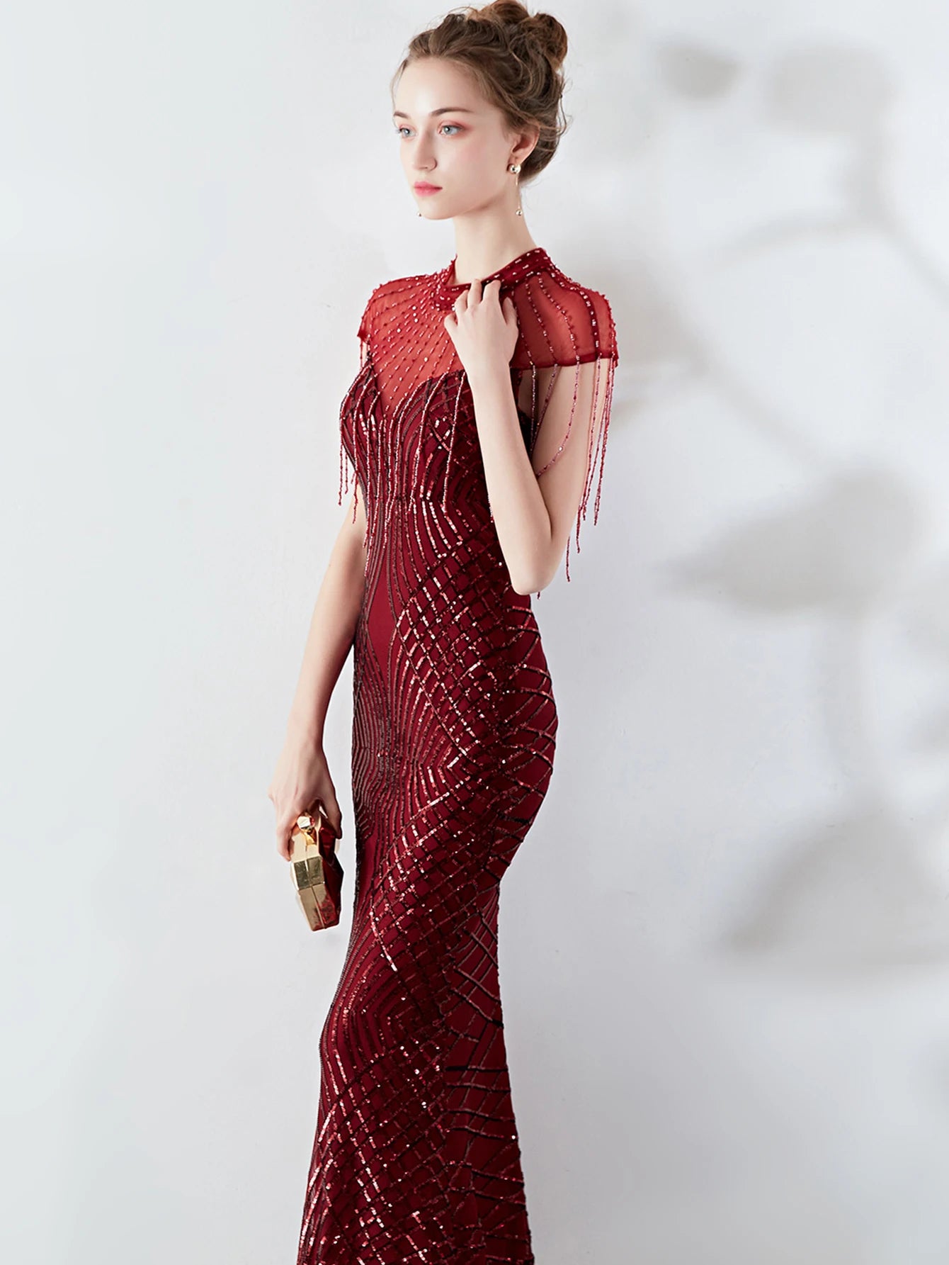 Elegant Long Prom Sequin Zipper Medium Stretch Maxi Evening dress