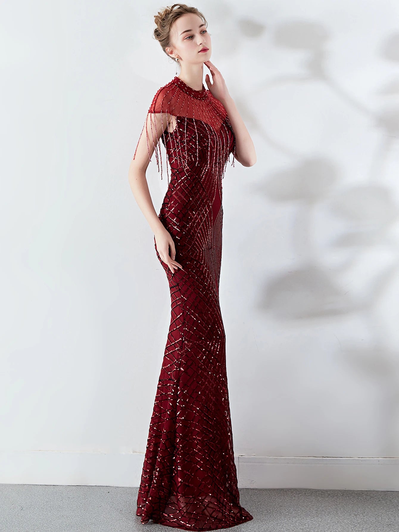 Elegant Long Prom Sequin Zipper Medium Stretch Maxi Evening dress