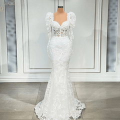 Elegant Long Puff Sleeves Lace Evening Night Dresses