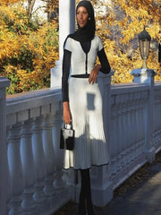 Elegant Long Skirt Suit Short Sleeve Pleated V-Neck 2 piece Crop Top