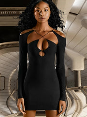 Elegant Long Sleeve Backless Mini Dress