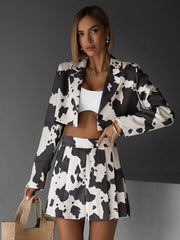Elegant Long Sleeve Crop Shirt With High Waist Pleated Mini Skirt Set