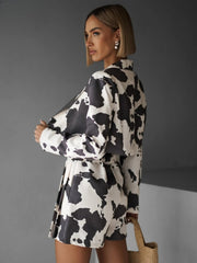 Elegant Long Sleeve Crop Shirt With High Waist Pleated Mini Skirt Set