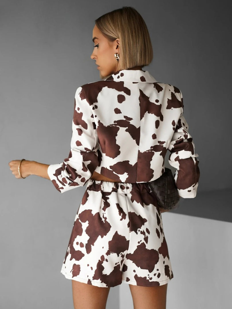 Elegant Long Sleeve Crop Shirt With High Waist Pleated Mini Skirt Set