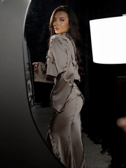 Elegant Long Sleeve Crop Top With High Waist Long Skirt Set
