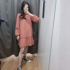 Elegant Long Sleeve Embroidery Ruffle Mini Dress