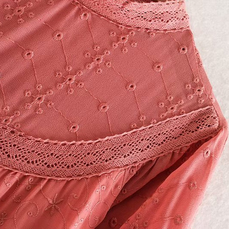 Elegant Long Sleeve Embroidery Ruffle Mini Dress