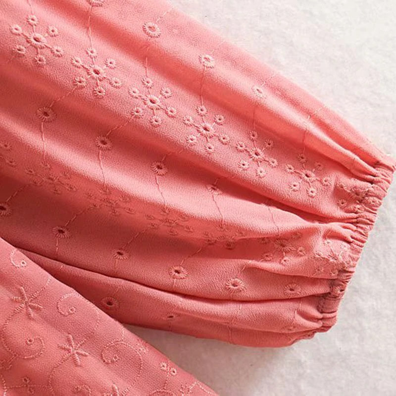 Elegant Long Sleeve Embroidery Ruffle Mini Dress