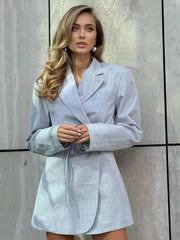 Elegant Long Sleeve Lace-Up Bow Blazer Dress Streetwear