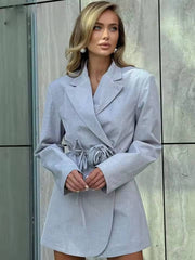 Elegant Long Sleeve Lace-Up Bow Blazer Dress Streetwear
