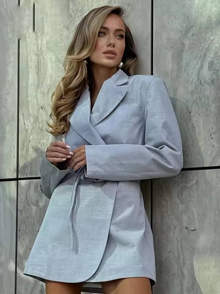 Elegant Long Sleeve Lace-Up Bow Blazer Dress Streetwear