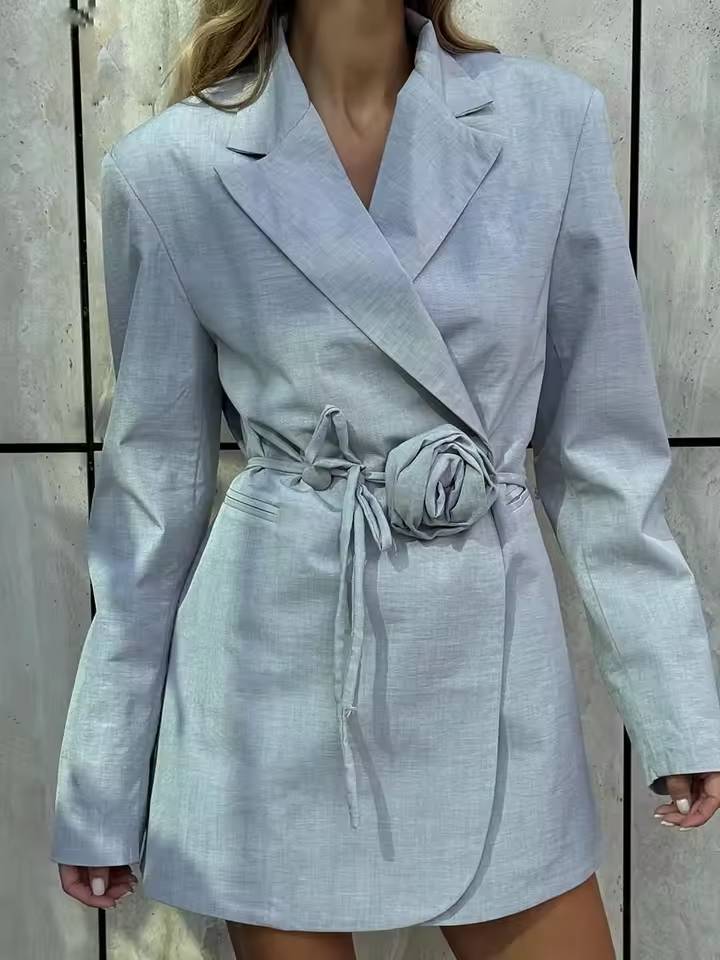 Elegant Long Sleeve Lace-Up Bow Blazer Dress Streetwear