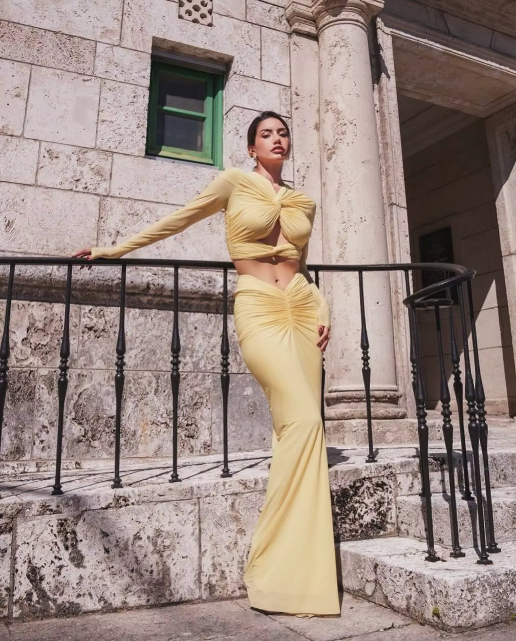 Elegant Long Sleeve Mesh Bodycon Nightclub Ankle-Length Maxi Dress