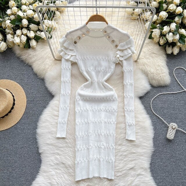 Elegant Long Sleeve O Neck Slim Chic Dress