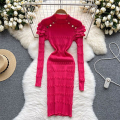 Elegant Long Sleeve O Neck Slim Chic Dress