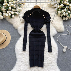 Elegant Long Sleeve O Neck Slim Chic Dress