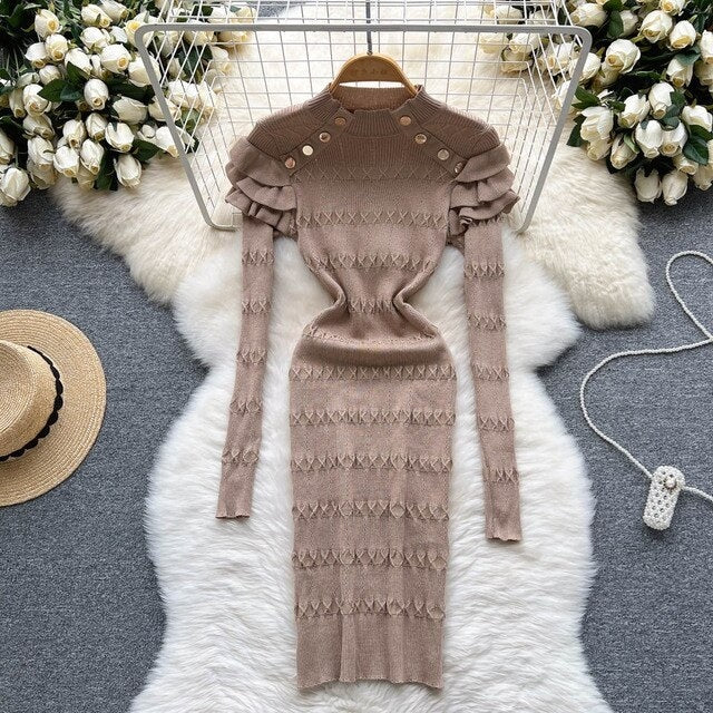 Elegant Long Sleeve O Neck Slim Chic Dress