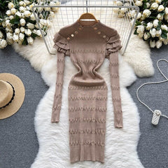 Elegant Long Sleeve O Neck Slim Chic Dress