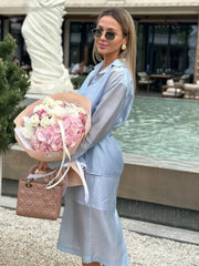 Elegant Long Sleeve Shirt With High Waist Midi Slit Skirt Two Piece Set