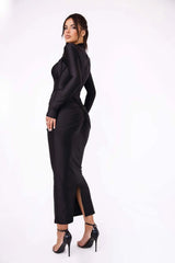 Elegant Long Sleeved Elastic Tight Bodycon Pleated Party Club Evening Dress