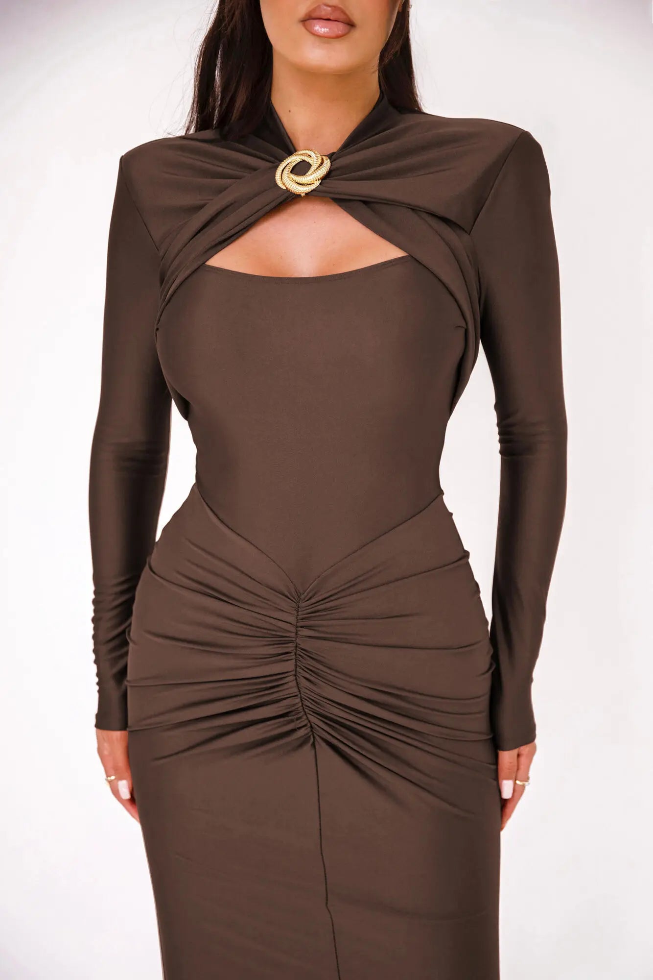 Elegant Long Sleeved Elastic Tight Bodycon Pleated Party Club Evening Dress