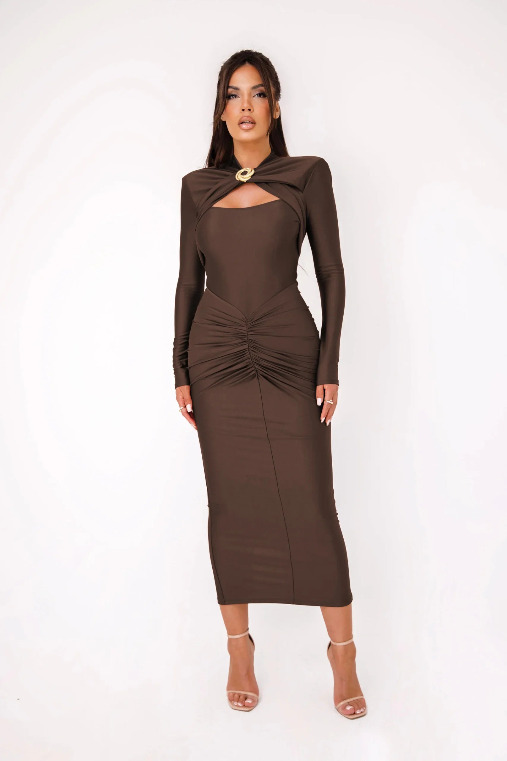Elegant Long Sleeved Elastic Tight Bodycon Pleated Party Club Evening Dress