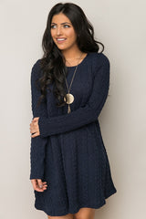 Elegant Long-Sleeved Round Neck Solid Color Knitted Dress