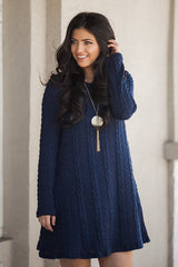 Elegant Long-Sleeved Round Neck Solid Color Knitted Dress