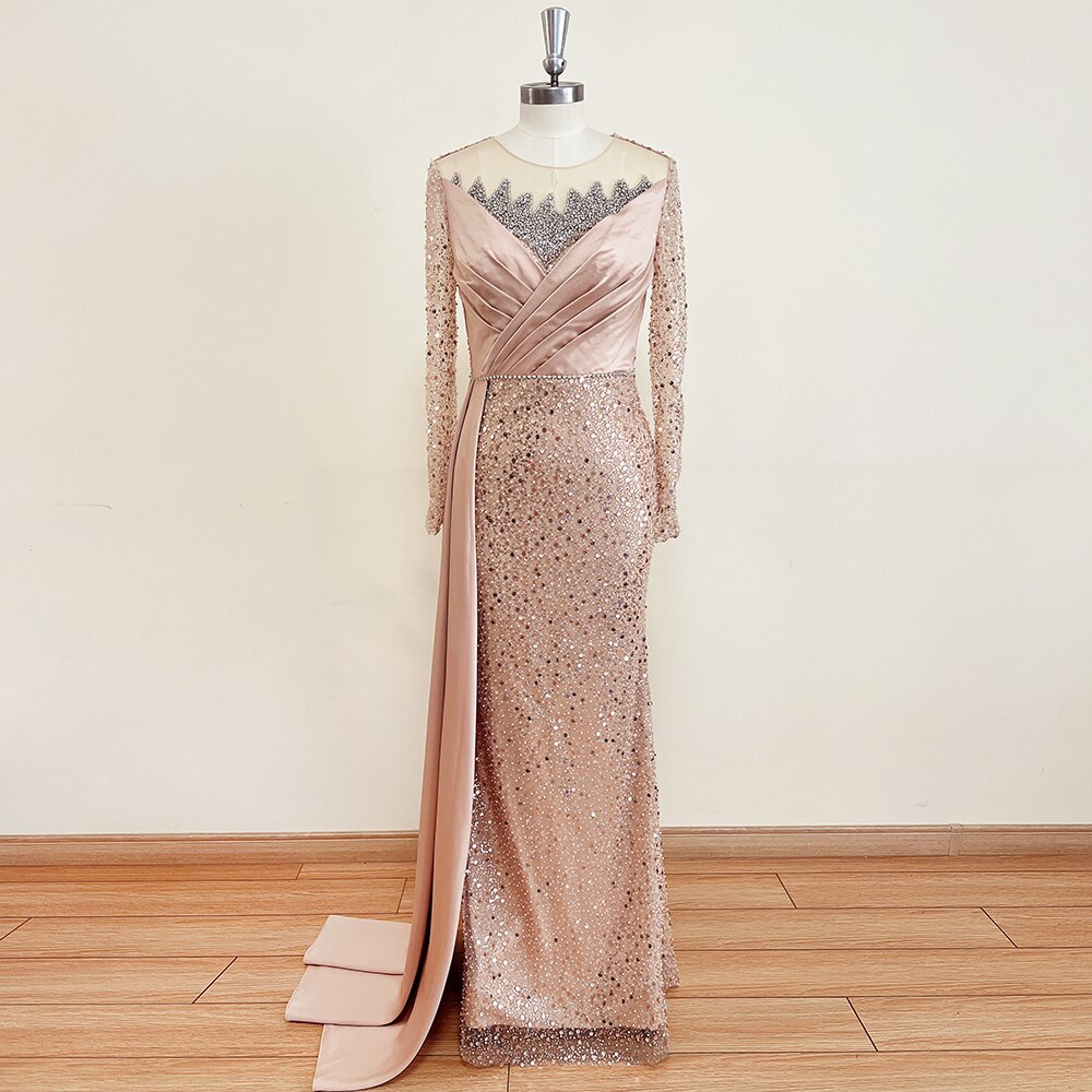 Elegant Long Sleeves Bead Evening Party Dresses