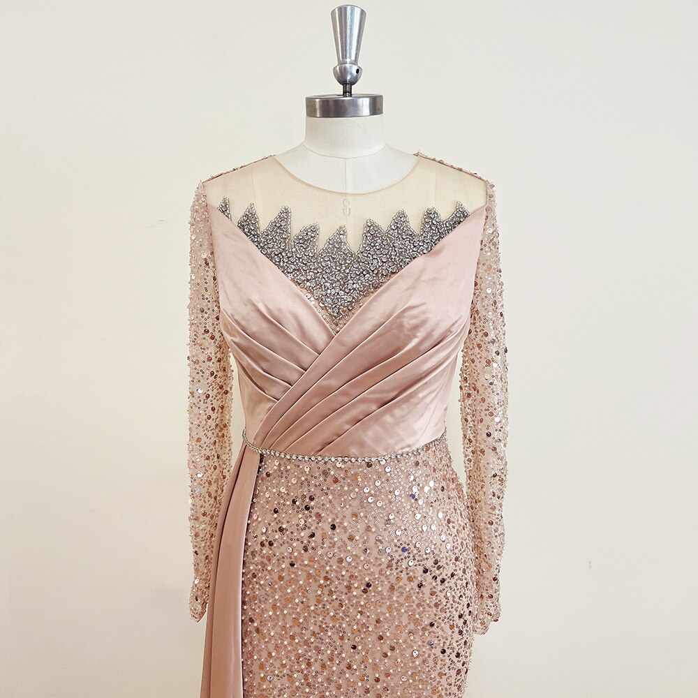 Elegant Long Sleeves Bead Evening Party Dresses
