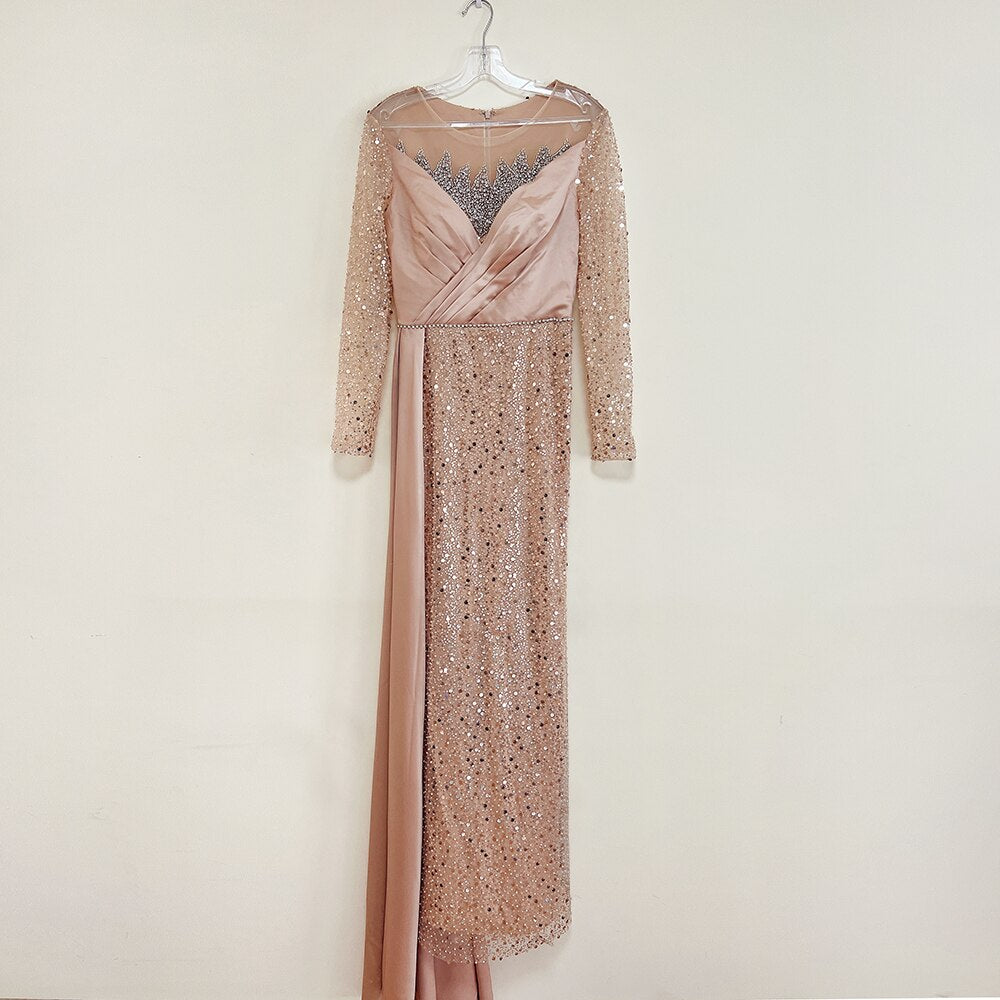 Elegant Long Sleeves Bead Evening Party Dresses