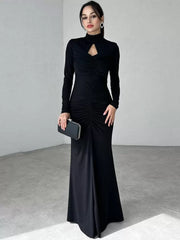 Elegant Long Sleeves Cut Out Chic High Collar Body-conscious Sheath Bodycon Dress