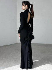 Elegant Long Sleeves Cut Out Chic High Collar Body-conscious Sheath Bodycon Dress