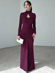 Elegant Long Sleeves Cut Out Chic High Collar Body-conscious Sheath Bodycon Dress