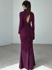 Elegant Long Sleeves Cut Out Chic High Collar Body-conscious Sheath Bodycon Dress