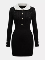 Elegant Long Sleeves Peter Pan Collar Knitted Mini Dress